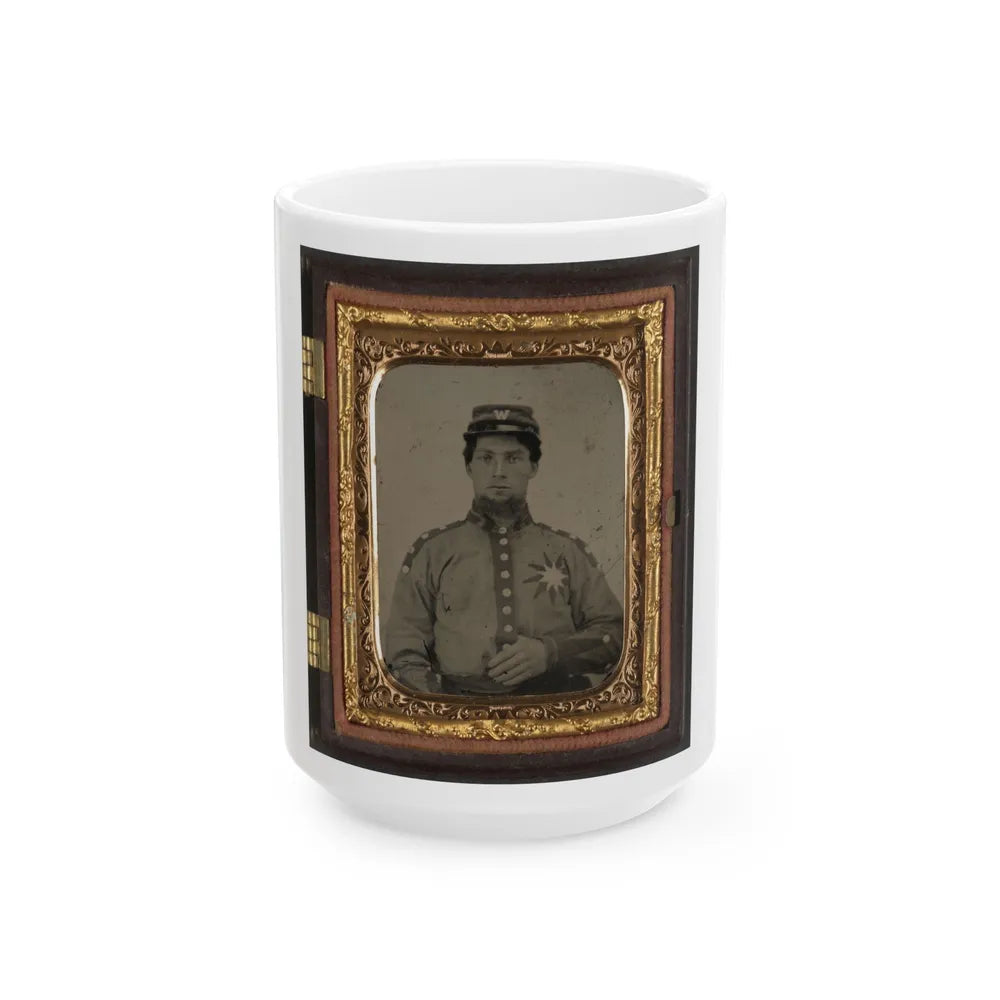 Unidentified Soldier From Co. B (Sunflower Dispersers), 3rd Mississippi Infantry Regiment In Uniform And Kepi With Letter W (U.S. Civil War) White Coffee Mug-15oz-Go Mug Yourself