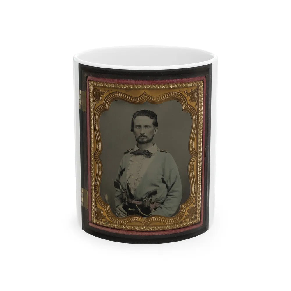 Unidentified Soldier From Kentucky In Confederate Uniform With Two Revolvers (U.S. Civil War) White Coffee Mug-11oz-Go Mug Yourself