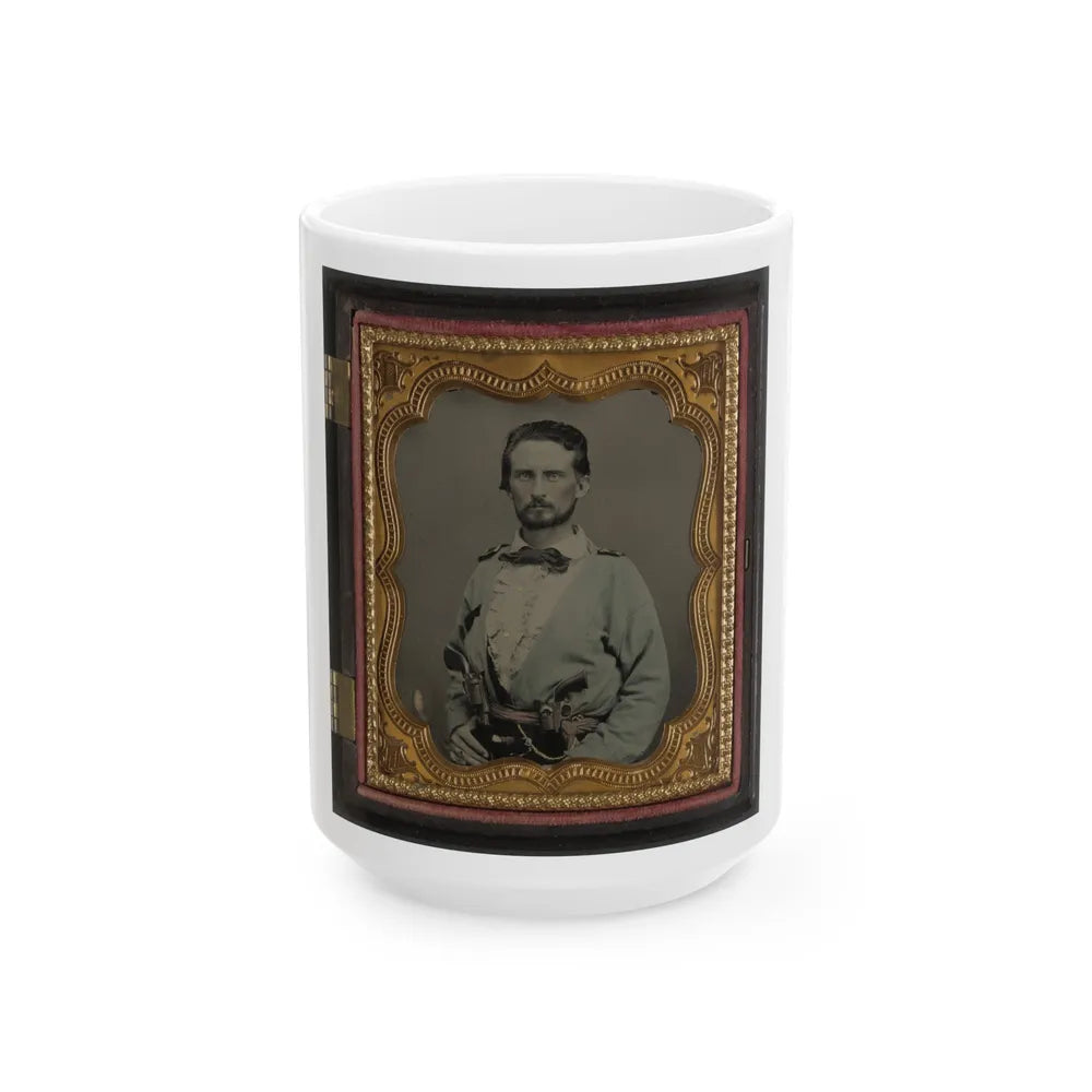 Unidentified Soldier From Kentucky In Confederate Uniform With Two Revolvers (U.S. Civil War) White Coffee Mug-15oz-Go Mug Yourself