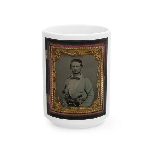 Unidentified Soldier From Kentucky In Confederate Uniform With Two Revolvers (U.S. Civil War) White Coffee Mug 15oz - Go Mug Yourself