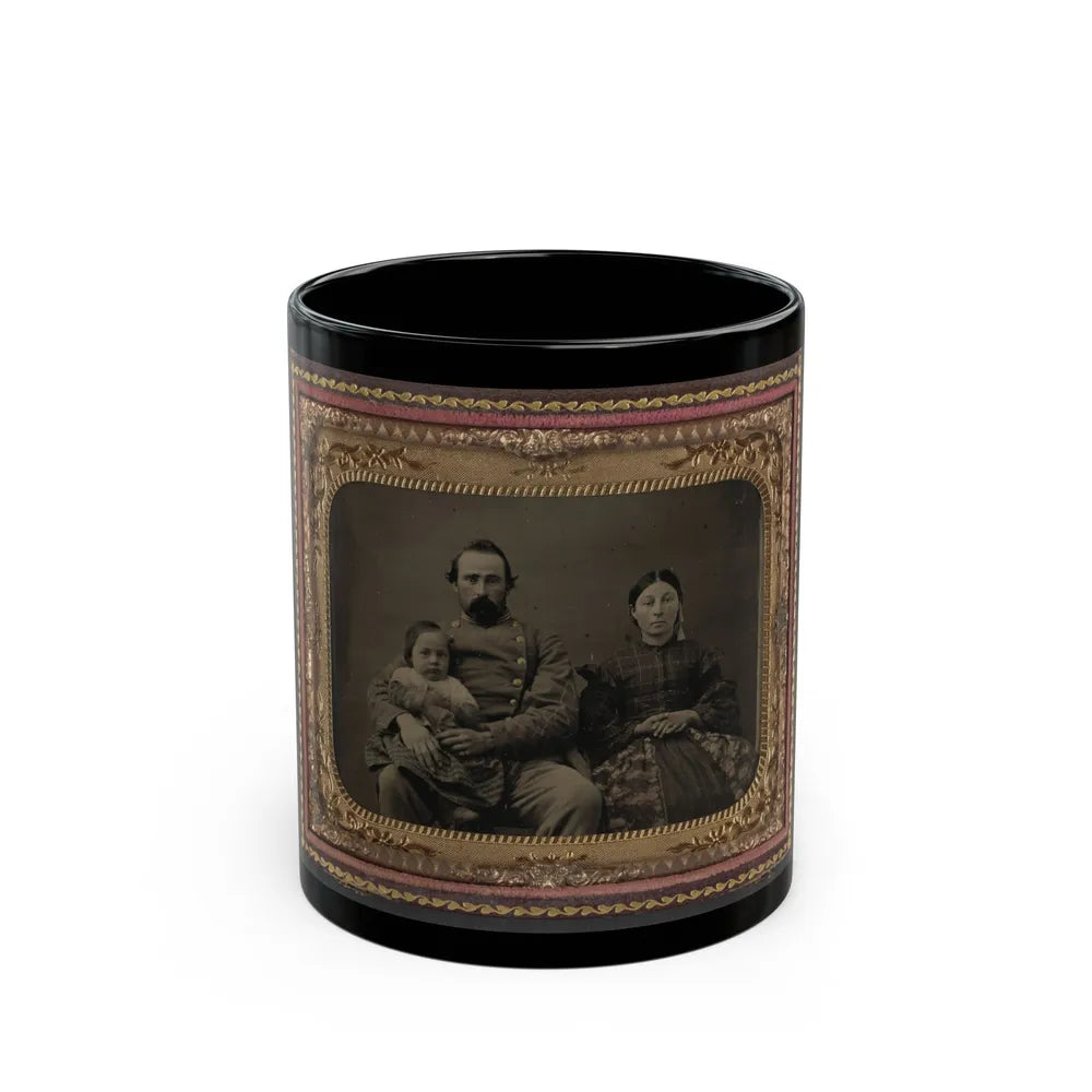 Unidentified Soldier In Confederate 1st Lieutenant's Uniform With Wife And Baby (U.S. Civil War) Black Coffee Mug-11oz-Go Mug Yourself