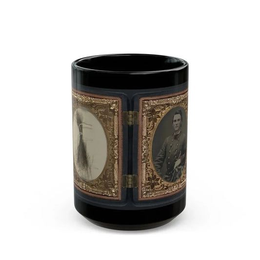 Unidentified Soldier In Confederate Artillery First Lieutenant's Uniform Holding Sword, With Lock Of Hair In Case (U.S. Civil War) Black Coffee Mug 15oz - Go Mug Yourself