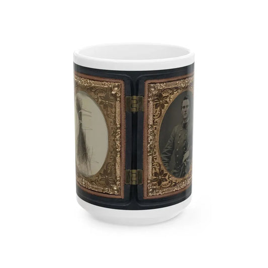 Unidentified Soldier In Confederate Artillery First Lieutenant's Uniform Holding Sword, With Lock Of Hair In Case (U.S. Civil War) White Coffee Mug 15oz - Go Mug Yourself