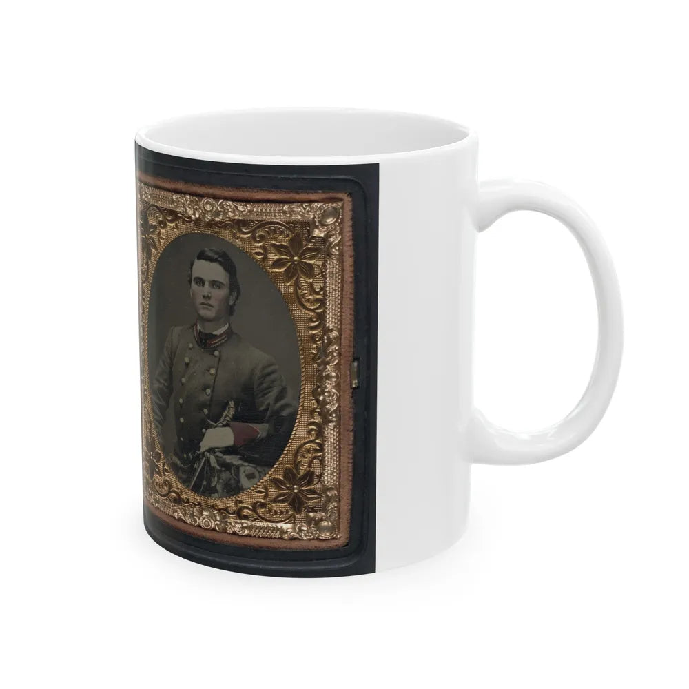 Unidentified Soldier In Confederate Artillery First Lieutenant's Uniform Holding Sword, With Lock Of Hair In Case (U.S. Civil War) White Coffee Mug-Go Mug Yourself