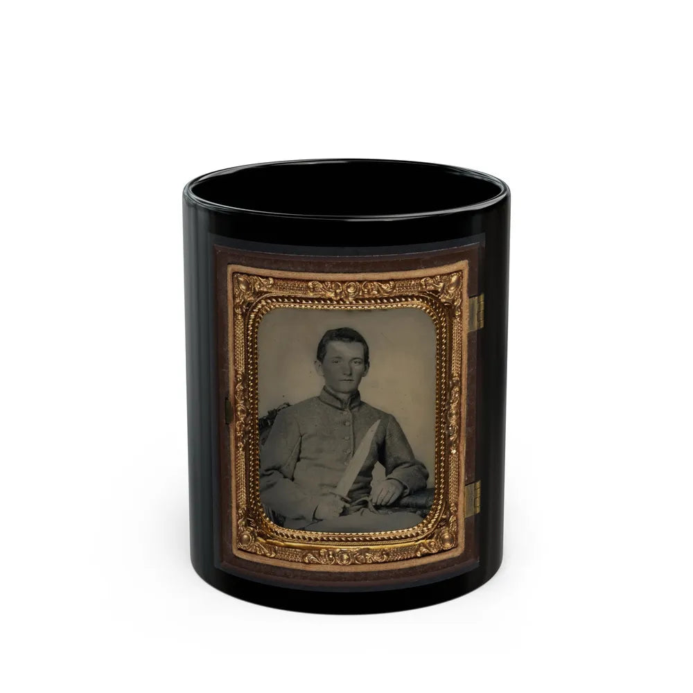 Unidentified Soldier In Confederate Artillery Uniform With Large Bowie Knife (U.S. Civil War) Black Coffee Mug-11oz-Go Mug Yourself