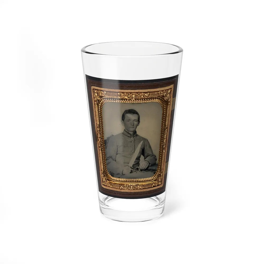 Unidentified Soldier In Confederate Artillery Uniform With Large Bowie Knife (U.S. Civil War) Pint Glass 16oz-16oz-Go Mug Yourself