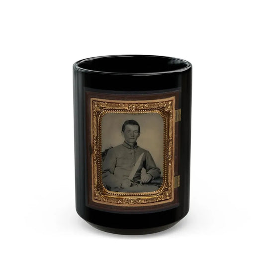 Unidentified Soldier In Confederate Artillery Uniform With Large Bowie Knife (U.S. Civil War) Black Coffee Mug 15oz - Go Mug Yourself