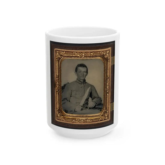 Unidentified Soldier In Confederate Artillery Uniform With Large Bowie Knife (U.S. Civil War) White Coffee Mug 15oz - Go Mug Yourself