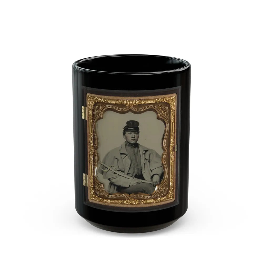 Unidentified Soldier In Confederate Artilleryman Uniform And Greatcoat With Sword (U.S. Civil War) Black Coffee Mug-15oz-Go Mug Yourself