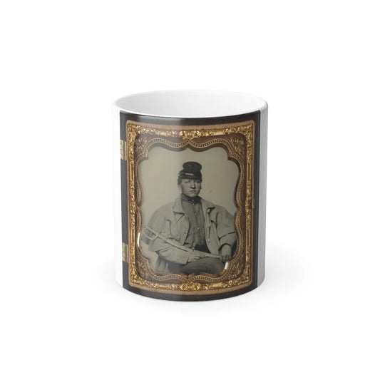 Unidentified Soldier in Confederate Artilleryman Uniform and Greatcoat With Sword (U.S. Civil War) Color Changing Coffee Mug 11oz-11oz-Go Mug Yourself