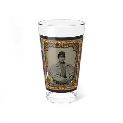 Unidentified Soldier In Confederate Artilleryman Uniform And Greatcoat With Sword (U.S. Civil War) Pint Glass 16oz-16oz-Go Mug Yourself