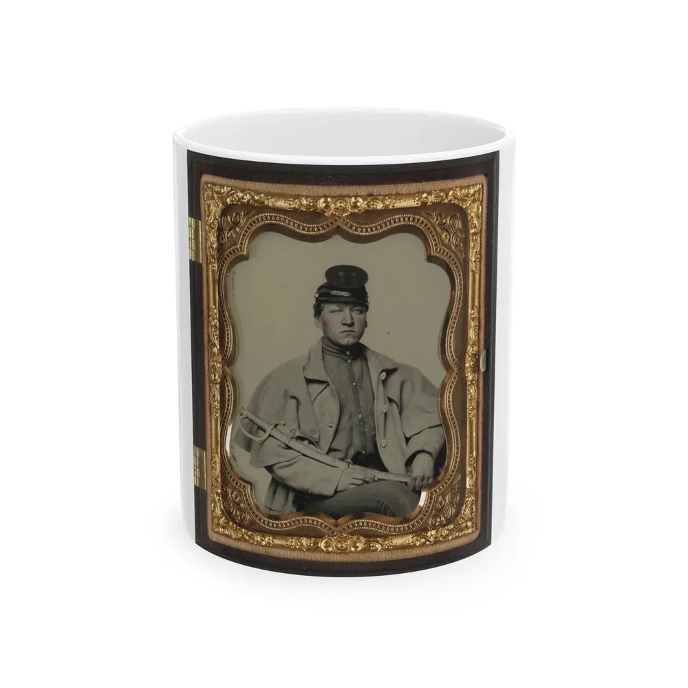 Unidentified Soldier In Confederate Artilleryman Uniform And Greatcoat With Sword (U.S. Civil War) White Coffee Mug-11oz-Go Mug Yourself