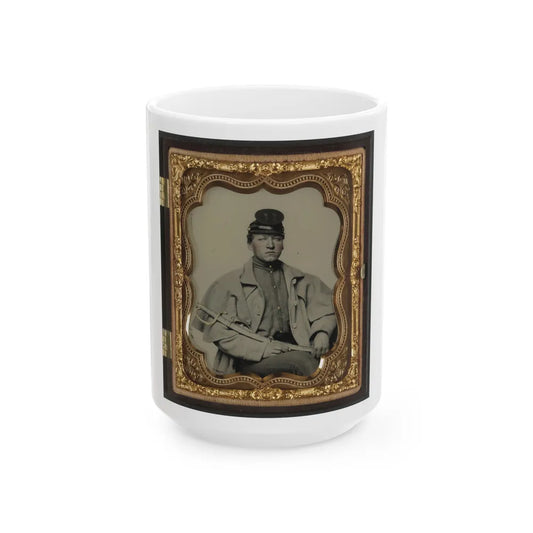 Unidentified Soldier In Confederate Artilleryman Uniform And Greatcoat With Sword (U.S. Civil War) White Coffee Mug-15oz-Go Mug Yourself