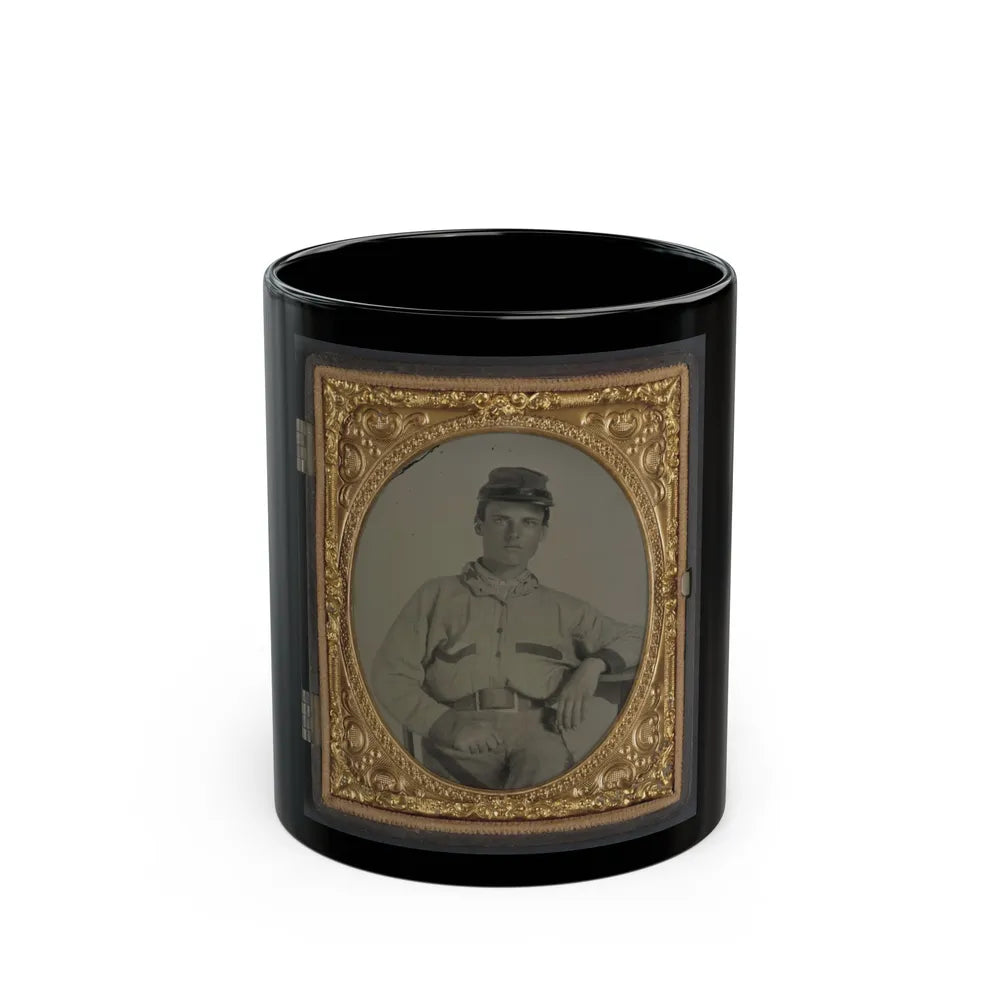 Unidentified Soldier In Confederate Battleshirt, Kepi, And Wishbone Belt Buckle (U.S. Civil War) Black Coffee Mug-11oz-Go Mug Yourself