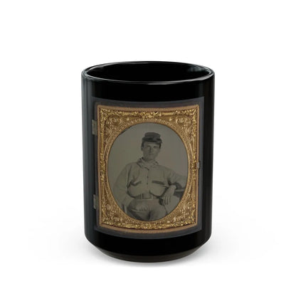 Unidentified Soldier In Confederate Battleshirt, Kepi, And Wishbone Belt Buckle (U.S. Civil War) Black Coffee Mug-15oz-Go Mug Yourself