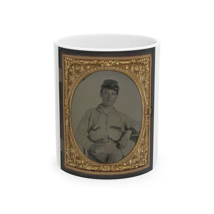 Unidentified Soldier In Confederate Battleshirt, Kepi, And Wishbone Belt Buckle (U.S. Civil War) White Coffee Mug-11oz-Go Mug Yourself