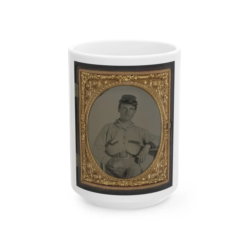 Unidentified Soldier In Confederate Battleshirt, Kepi, And Wishbone Belt Buckle (U.S. Civil War) White Coffee Mug-15oz-Go Mug Yourself