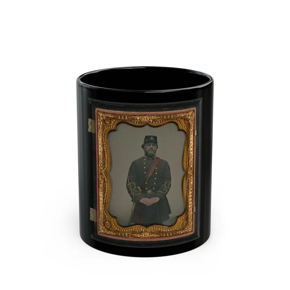 Unidentified Soldier In Confederate Captain's Uniform, Red Sash, And Kepi Marked V.V. (U.S. Civil War) Black Coffee Mug-11oz-Go Mug Yourself