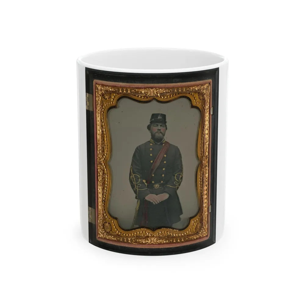 Unidentified Soldier In Confederate Captain's Uniform, Red Sash, And Kepi Marked V.V. (U.S. Civil War) White Coffee Mug-11oz-Go Mug Yourself