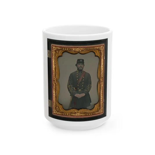 Unidentified Soldier In Confederate Captain's Uniform, Red Sash, And Kepi Marked V.V. (U.S. Civil War) White Coffee Mug-15oz-Go Mug Yourself