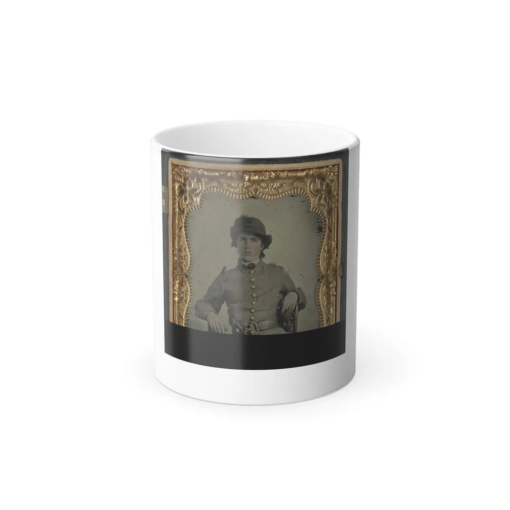 Unidentified Soldier in Confederate Cavalry Uniform and Snake Belt Buckle With Two Revolvers (U.S. Civil War) Color Changing Coffee Mug 11oz-11oz-Go Mug Yourself