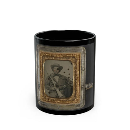 Unidentified Soldier In Confederate Cavalry Uniform With Sharps Carbine, Pistol, And Knife (1) (U.S. Civil War) Black Coffee Mug-11oz-Go Mug Yourself