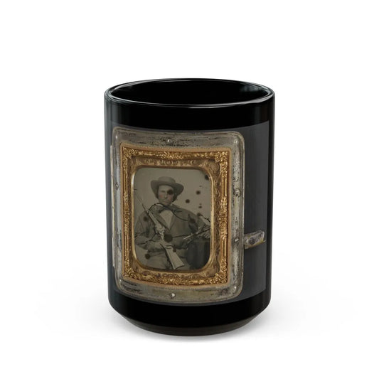 Unidentified Soldier In Confederate Cavalry Uniform With Sharps Carbine, Pistol, And Knife (1) (U.S. Civil War) Black Coffee Mug-15oz-Go Mug Yourself