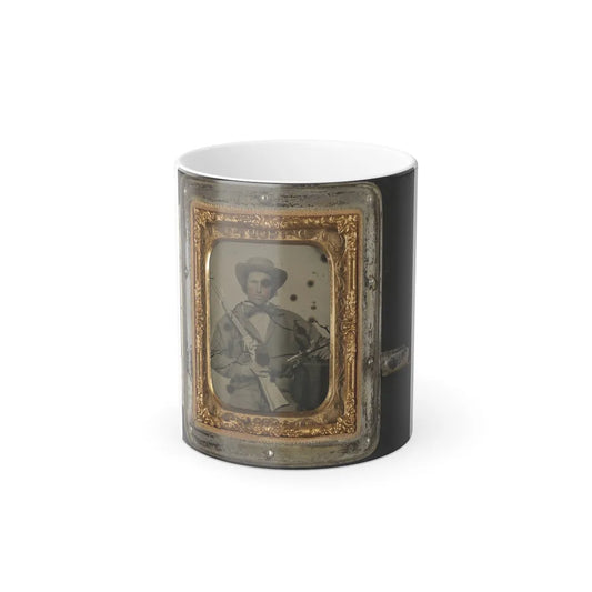 Unidentified Soldier in Confederate Cavalry Uniform With Sharps Carbine, Pistol, and Knife (1) (U.S. Civil War) Color Changing Coffee Mug 11oz-11oz-Go Mug Yourself
