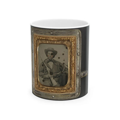 Unidentified Soldier In Confederate Cavalry Uniform With Sharps Carbine, Pistol, And Knife (1) (U.S. Civil War) White Coffee Mug-11oz-Go Mug Yourself