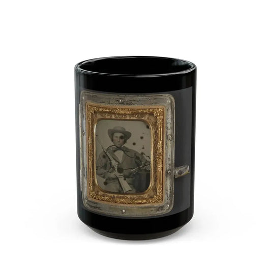 Unidentified Soldier In Confederate Cavalry Uniform With Sharps Carbine, Pistol, And Knife (1) (U.S. Civil War) Black Coffee Mug 15oz - Go Mug Yourself