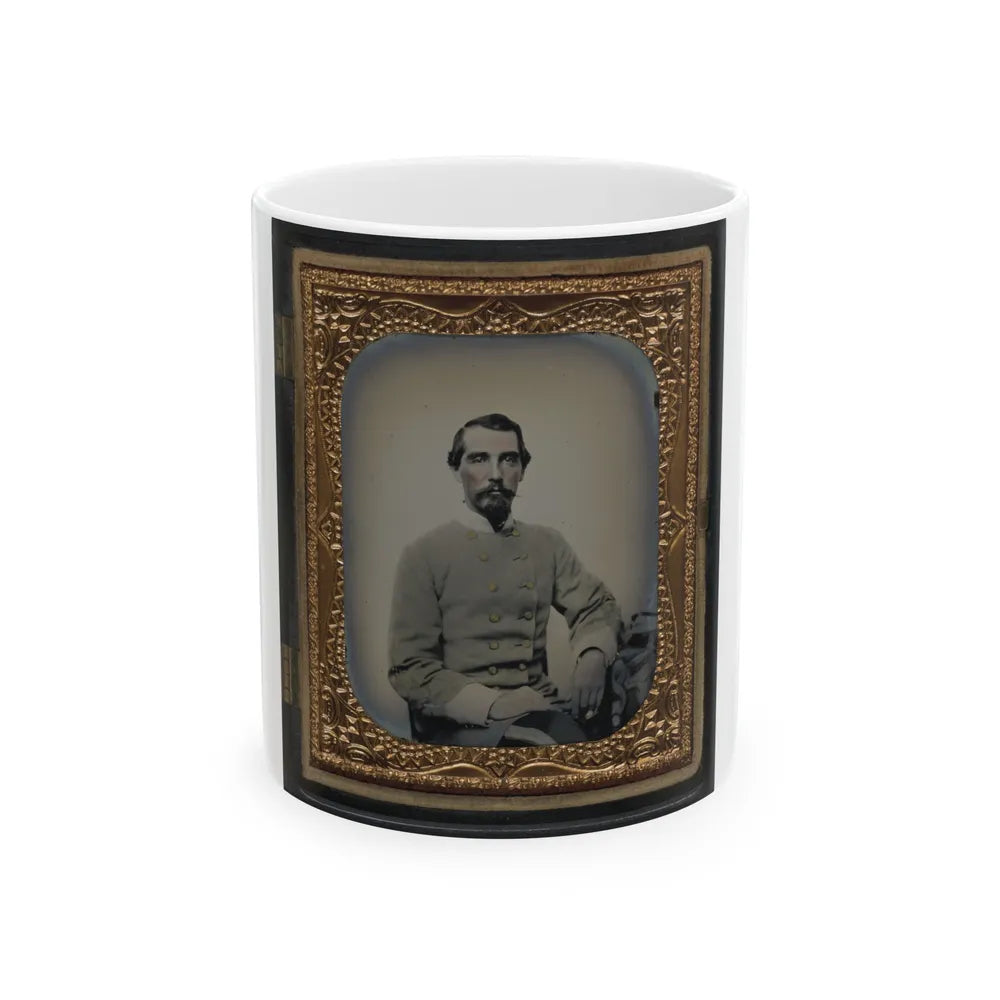 Unidentified Soldier In Confederate Double-Breasted Frock Coat With Single Row Of Braid Denoting The Rank Of Lieutenant (U.S. Civil War) White Coffee Mug-11oz-Go Mug Yourself