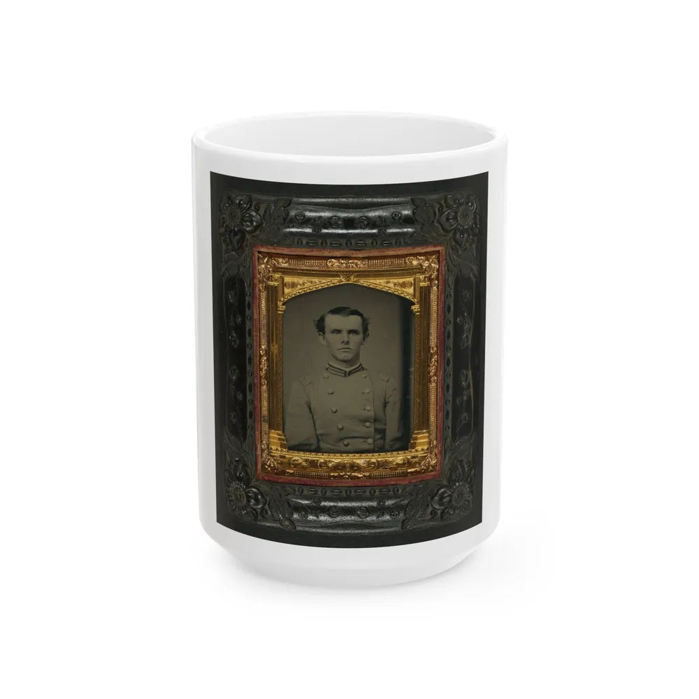 Unidentified Soldier In Confederate First Lieutentant Frock Coat (U.S. Civil War) White Coffee Mug-15oz-Go Mug Yourself