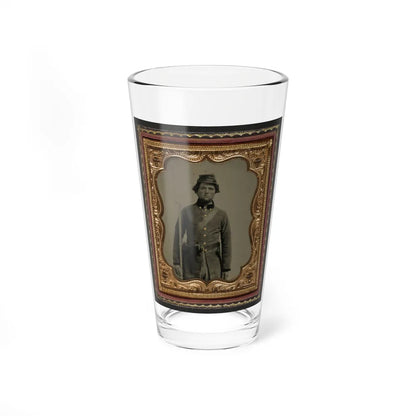 Unidentified Soldier In Confederate Frock Coat And Forage Cap With Cap Box, Bayoneted Musket, And Holstered Revolver (U.S. Civil War) Pint Glass 16oz-16oz-Go Mug Yourself