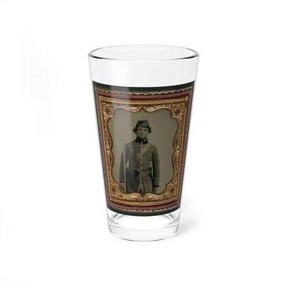 Unidentified Soldier In Confederate Frock Coat And Forage Cap With Cap Box, Bayoneted Musket, And Holstered Revolver (U.S. Civil War) Pint Glass 16oz 16oz - Go Mug Yourself