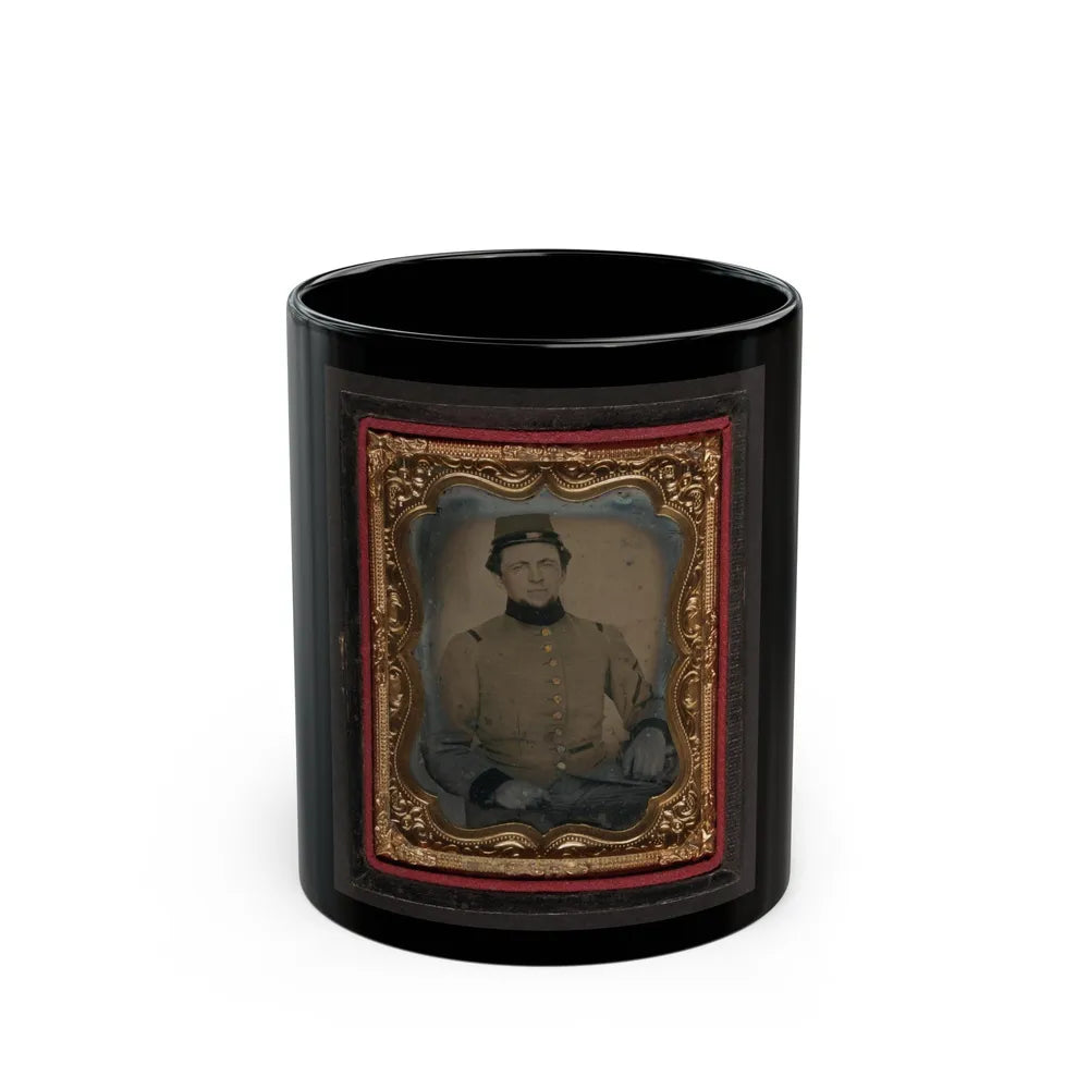 Unidentified Soldier In Confederate Frock Coat And Kepi (U.S. Civil War) Black Coffee Mug-11oz-Go Mug Yourself