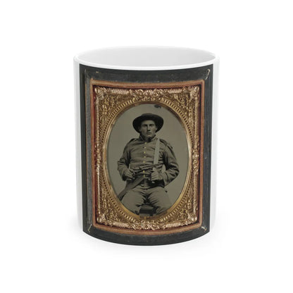 Unidentified Soldier In Confederate Frock Coat And Slouch Hat With Bowie Knife And Colt Army Model 1860 Revolver (U.S. Civil War) White Coffee Mug-11oz-Go Mug Yourself