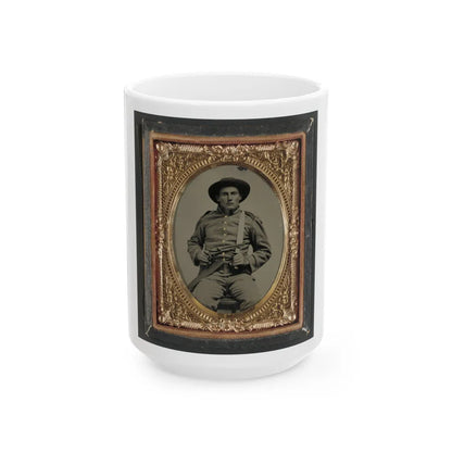 Unidentified Soldier In Confederate Frock Coat And Slouch Hat With Bowie Knife And Colt Army Model 1860 Revolver (U.S. Civil War) White Coffee Mug-15oz-Go Mug Yourself