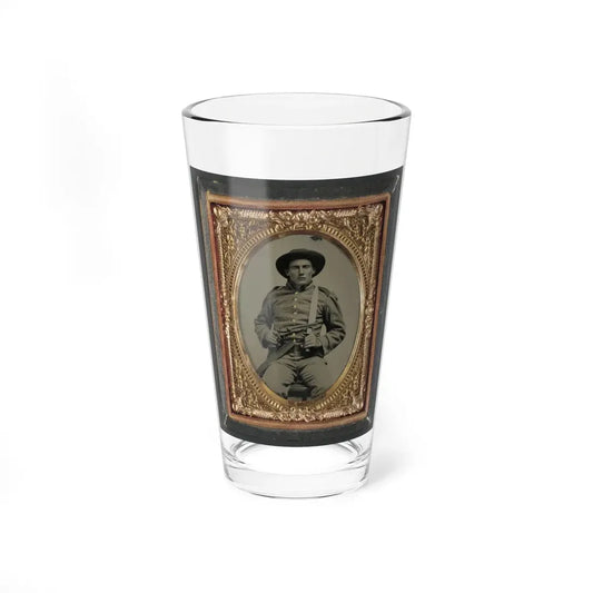 Unidentified Soldier In Confederate Frock Coat And Slouch Hat With Bowie Knife And Colt Army Model 1860 Revolver (U.S. Civil War) Pint Glass 16oz 16oz - Go Mug Yourself