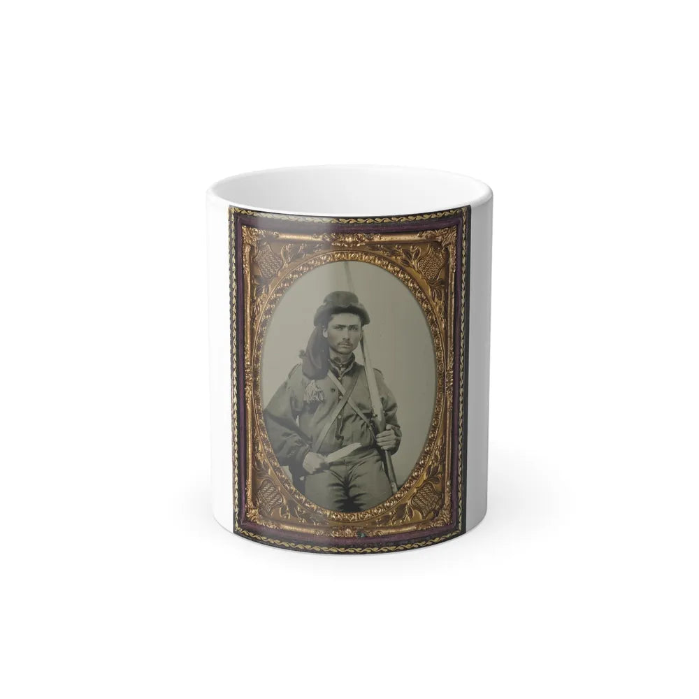 Unidentified Soldier in Confederate Infantry Uniform With Musket and Bowie Knife (U.S. Civil War) Color Changing Coffee Mug 11oz-11oz-Go Mug Yourself