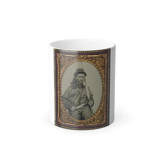 Unidentified Soldier in Confederate Infantry Uniform With Musket and Bowie Knife (U.S. Civil War) Color Changing Coffee Mug 11oz-11oz-Go Mug Yourself