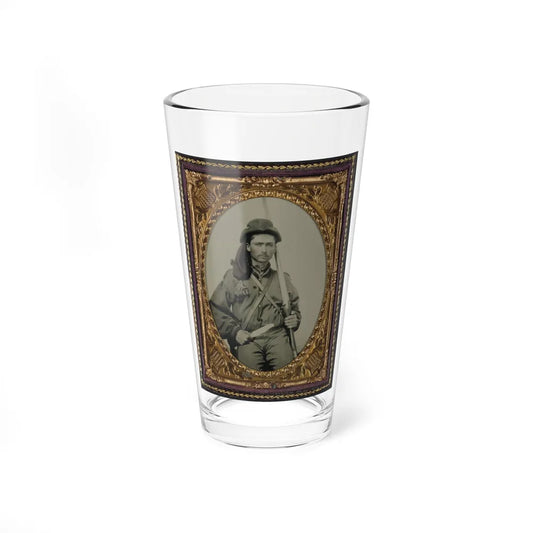 Unidentified Soldier In Confederate Infantry Uniform With Musket And Bowie Knife (U.S. Civil War) Pint Glass 16oz-16oz-Go Mug Yourself