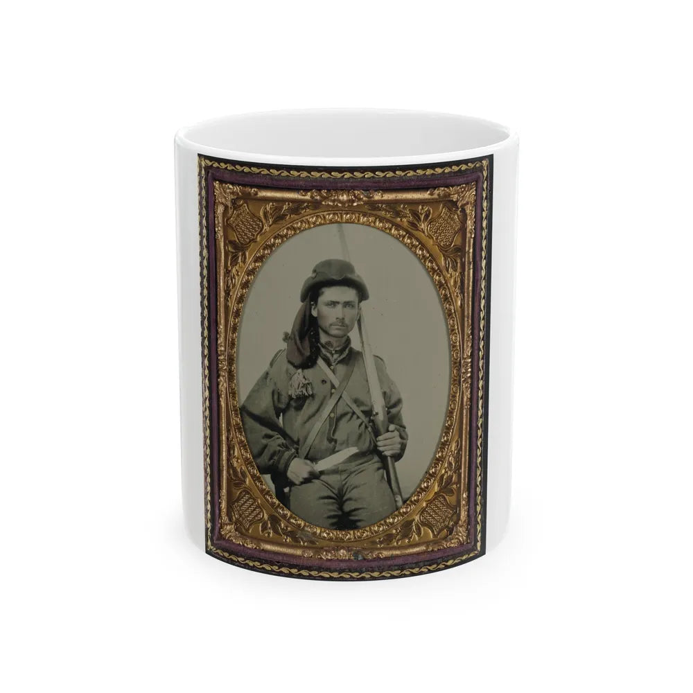 Unidentified Soldier In Confederate Infantry Uniform With Musket And Bowie Knife (U.S. Civil War) White Coffee Mug-11oz-Go Mug Yourself