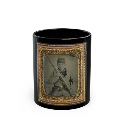 Unidentified Soldier In Confederate Infantry Uniform With Musket And Brass Framed Revolver (U.S. Civil War) Black Coffee Mug-11oz-Go Mug Yourself