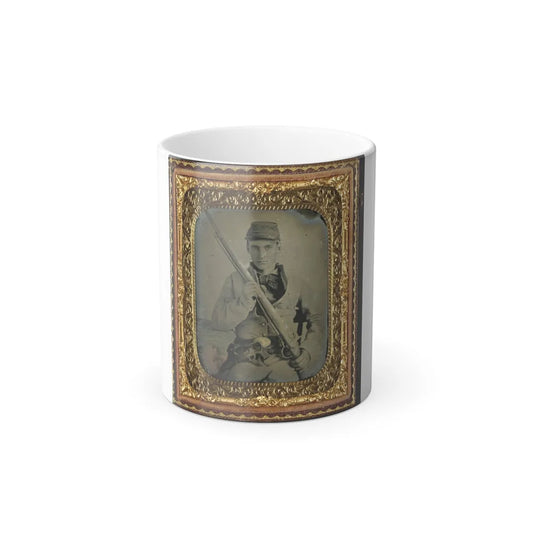 Unidentified Soldier in Confederate Infantry Uniform With Musket and Brass Framed Revolver (U.S. Civil War) Color Changing Coffee Mug 11oz-11oz-Go Mug Yourself