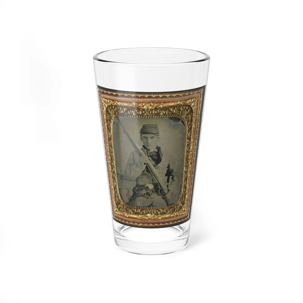 Unidentified Soldier In Confederate Infantry Uniform With Musket And Brass Framed Revolver (U.S. Civil War) Pint Glass 16oz-16oz-Go Mug Yourself