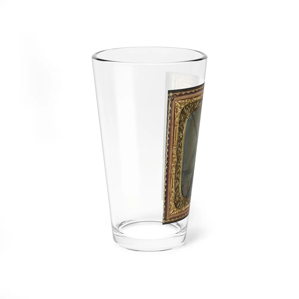 Unidentified Soldier In Confederate Infantry Uniform With Musket And Brass Framed Revolver (U.S. Civil War) Pint Glass 16oz-Go Mug Yourself