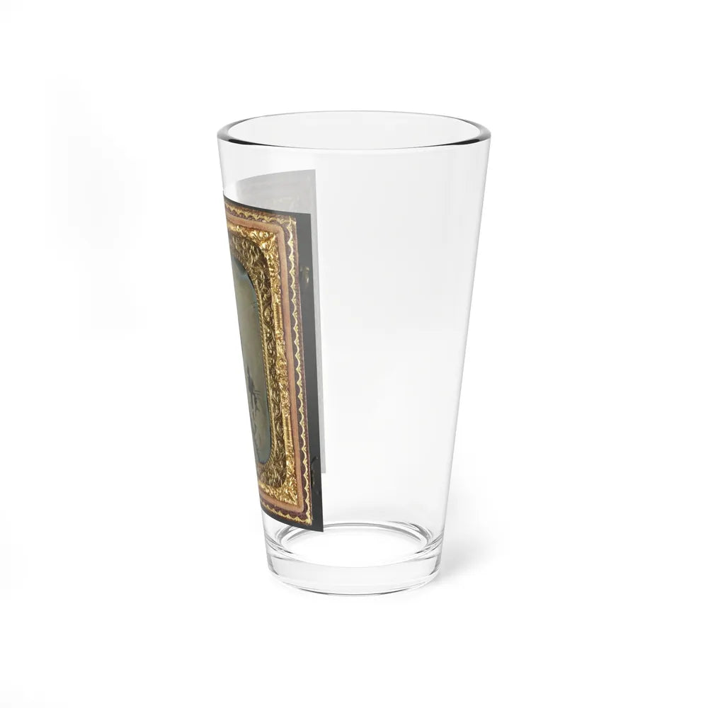 Unidentified Soldier In Confederate Infantry Uniform With Musket And Brass Framed Revolver (U.S. Civil War) Pint Glass 16oz-Go Mug Yourself