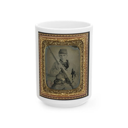 Unidentified Soldier In Confederate Infantry Uniform With Musket And Brass Framed Revolver (U.S. Civil War) White Coffee Mug-15oz-Go Mug Yourself