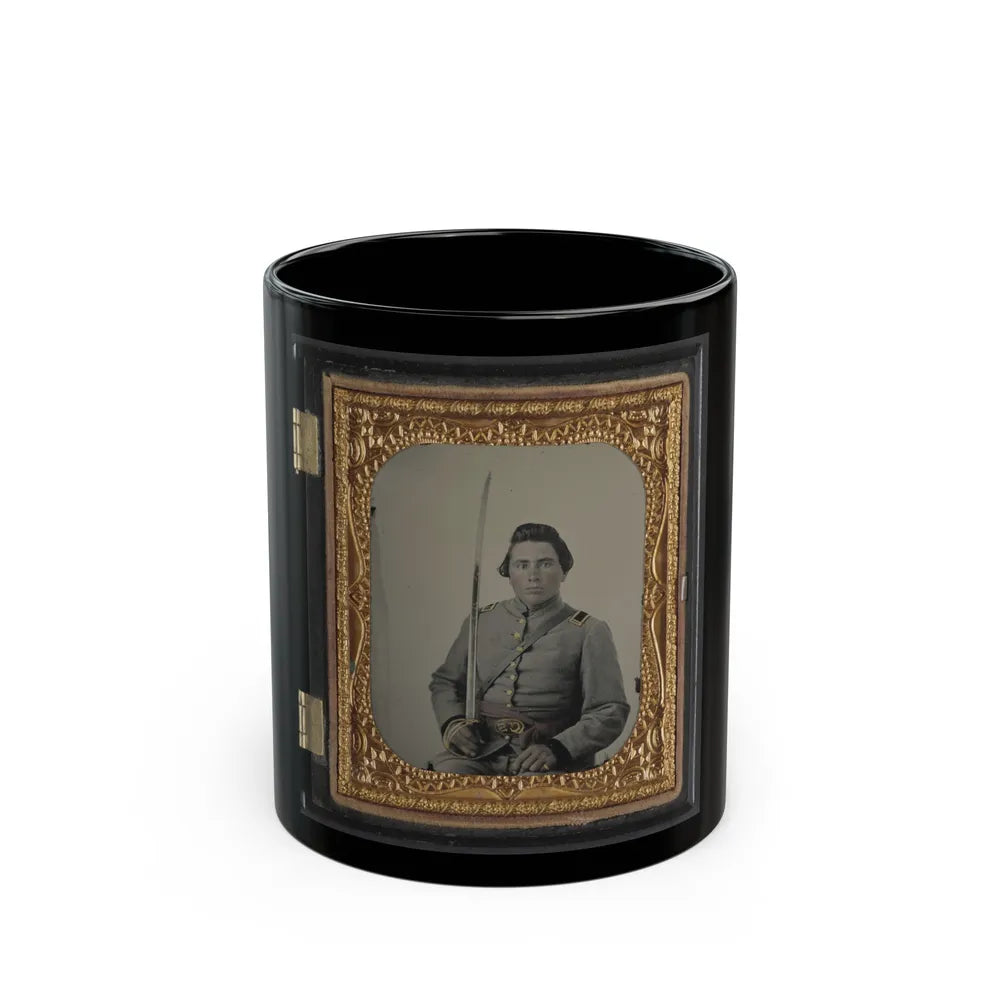 Unidentified Soldier In Confederate Lieutenant Uniform And Cs Belt Buckle With Cavalry Sword (U.S. Civil War) Black Coffee Mug-11oz-Go Mug Yourself