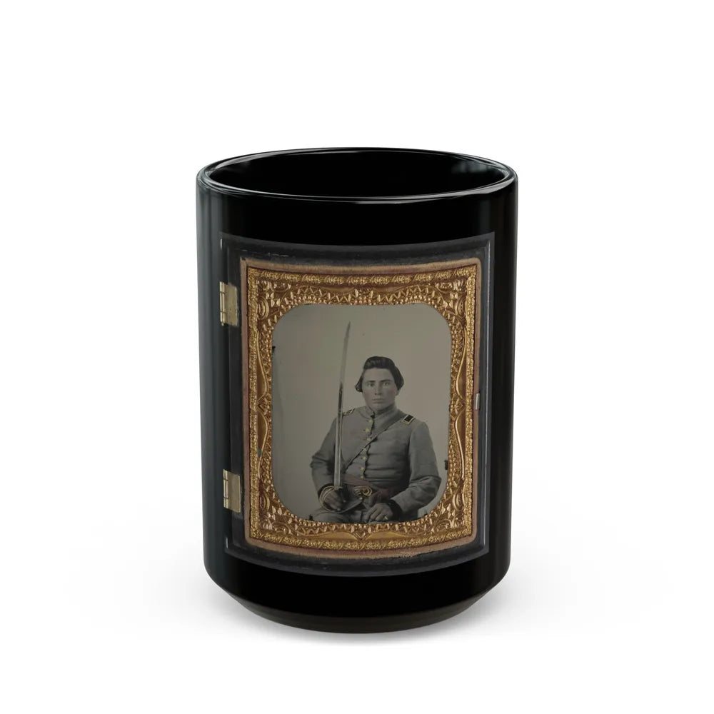 Unidentified Soldier In Confederate Lieutenant Uniform And Cs Belt Buckle With Cavalry Sword (U.S. Civil War) Black Coffee Mug-15oz-Go Mug Yourself